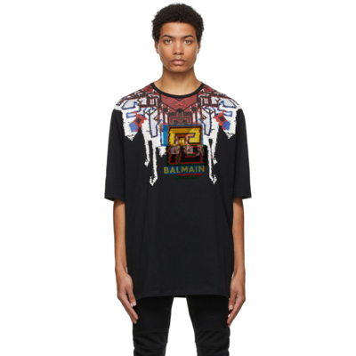 Shop Balmain Black Logo T-shirt In Eah Noir/multico