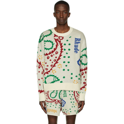 Shop Rhude Off-white Bandana Sweater In Creme/multi