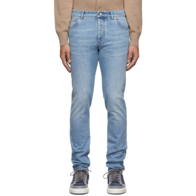 Shop Brunello Cucinelli Blue Slim-fit Five-pocket Jeans In C1469 Denim