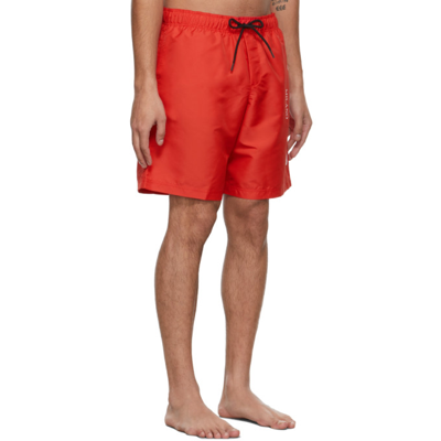 Shop Versace Red Logo Long Swim Shorts In 1r110 Red