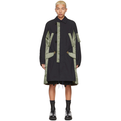 Shop Sacai Navy & Khaki Military Coat In 212 Navy/khaki