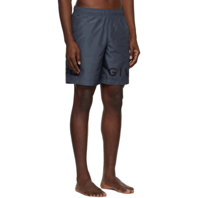 Shop Givenchy Navy Logo Swim Shorts In 495 Steel Blu