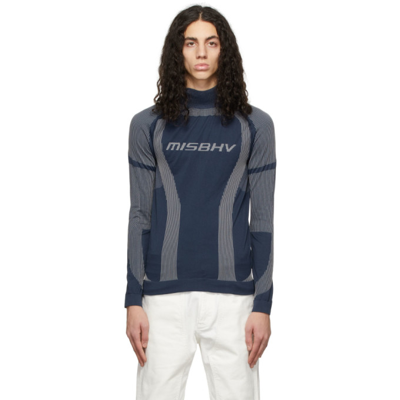 Shop Misbhv Navy & Grey Active Classic Long Sleeve Turtleneck In Navy/white