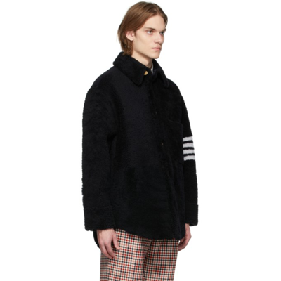 Shop Thom Browne Navy Dyed Shearling 4-bar Jacket In 415 Navy