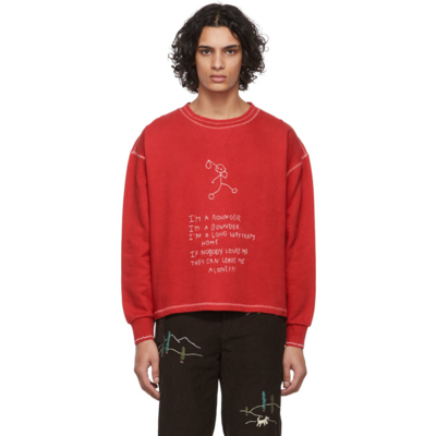 Shop Bode Red Bounder Doodle Sweatshirt