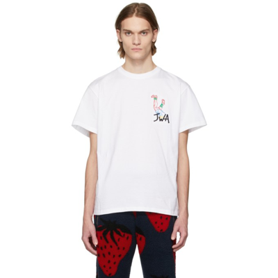 Shop Jw Anderson White Pol Anglada Embroidered 'jwa' Rugby Legs T-shirt In 001 White