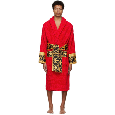 Shop Versace Red I Heart Baroque Robe In Z4003 Red
