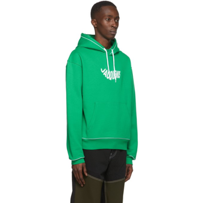 Jacquemus Wave Logo-print Organic-cotton Hoodie In Green | ModeSens