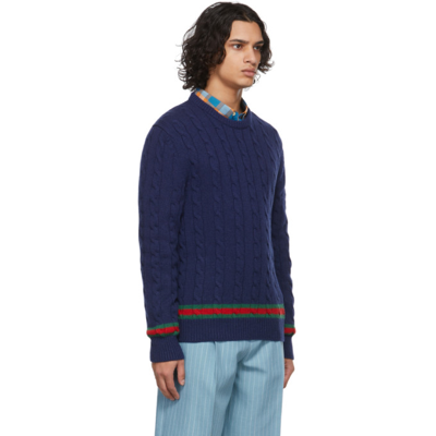 Shop Gucci Navy Cable Sweater In 4684 Inchiostro/mc
