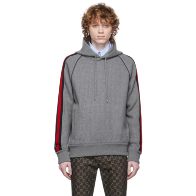 Shop Gucci Grey Rib Knit Hoodie In 1093 Medium Grey/mc