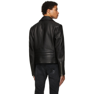 Shop Balmain Black Zipped Leather Biker Jacket In 0pa Noir