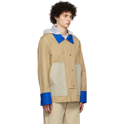 Shop Helmut Lang Beige & Blue Rubber Mac Rain Jacket In Fatigue/royal Blue