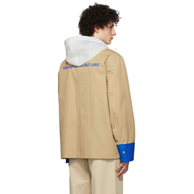 Shop Helmut Lang Beige & Blue Rubber Mac Rain Jacket In Fatigue/royal Blue