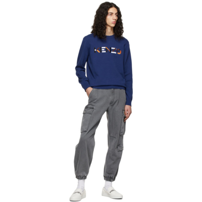 Shop Kenzo Blue Logo Classic Sweater In 78 - Ink