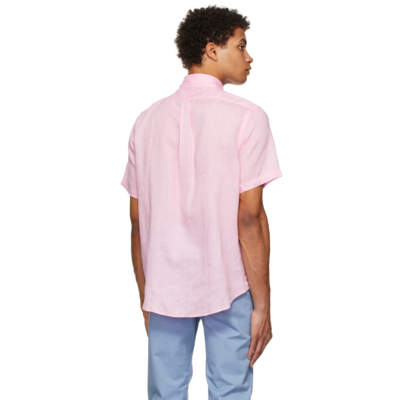 Shop Polo Ralph Lauren Pink Linen Classic Short Sleeve Shirt In Carmel Pink