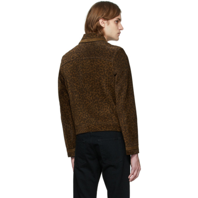 Shop Saint Laurent Brown Suede Leopard Print Jacket In 8472 Leopard