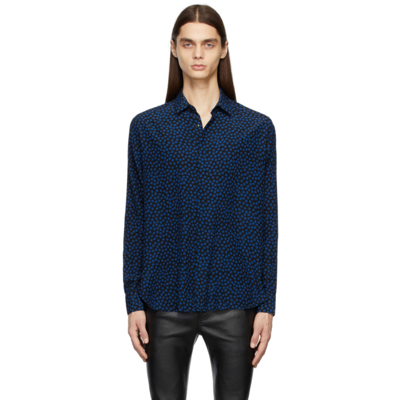 Shop Saint Laurent Black & Blue Silk Yves Collar Shirt In 1063 Black/blue