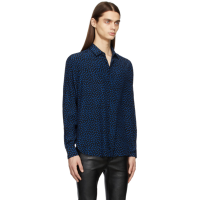 Shop Saint Laurent Black & Blue Silk Yves Collar Shirt In 1063 Black/blue