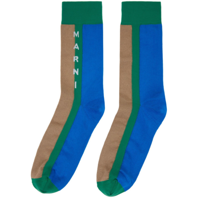 Shop Marni Blue & Brown Logo Socks In Cbc55 Astral Blue