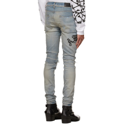 Shop Amiri Blue & Taupe Old English Logo Jeans In Clay Indigo