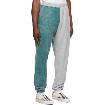 Shop Aries Green & Grey Colorblock Lounge Pants In Teal/ Grey
