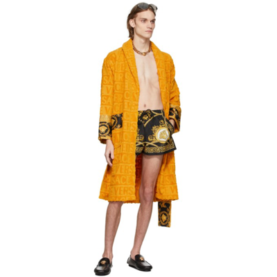 Shop Versace Yellow I Heart Baroque Robe In Z4004 Gold