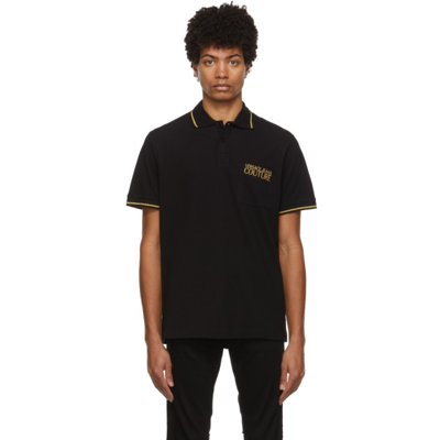 Versace Jeans Couture Polo Shirt With Embroidered Logo On The Chest In Black  | ModeSens