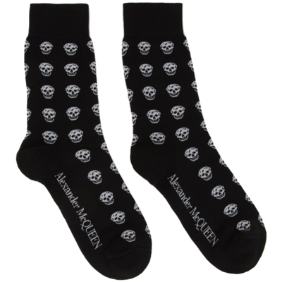 Shop Alexander Mcqueen Black & White Skull Sport Short Socks In 1078 Black/ivory
