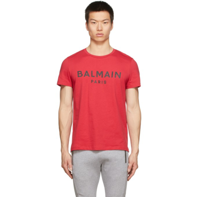 Shop Balmain Red Printed Logo T-shirt In Mab Rouge/noir