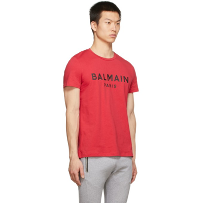 Shop Balmain Red Printed Logo T-shirt In Mab Rouge/noir