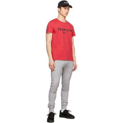 Shop Balmain Red Printed Logo T-shirt In Mab Rouge/noir