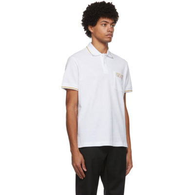 Shop Versace Jeans Couture White Logo Polo In Eg03 White + Gold