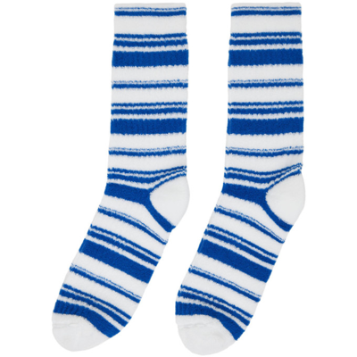 Shop Marni Blue & White Striped Socks In Rgb44 Cobalt