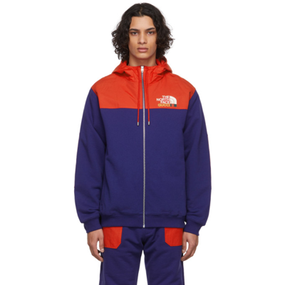 The North Face Shell trimmed Logo print Cotton jersey Zip up Hoodie In Blue