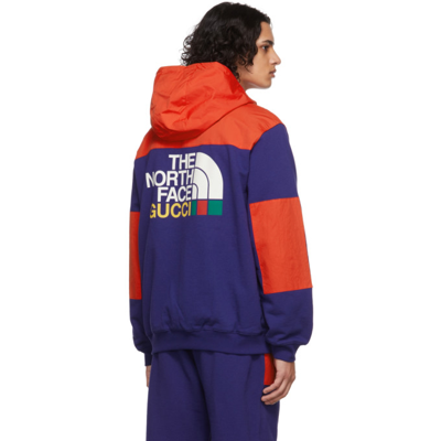 Shop Gucci Purple & Red The North Face Edition Paneled Logo Hoodie In 4453 Vintage Ink/red