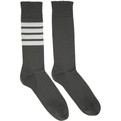 Shop Thom Browne Grey Mid-calf 4-bar Socks In 035 Med Grey