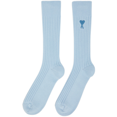 Shop Ami Alexandre Mattiussi Blue Ami De Cœur Plain Socks In Sky Blue/450