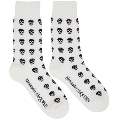 Shop Alexander Mcqueen White & Black Short Skull Socks In 9060 White/black