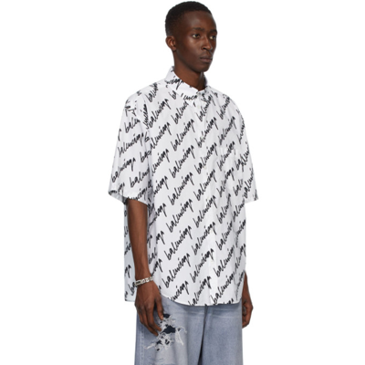 Shop Balenciaga White New Scribble Large Fit Shirt In 9040 White/black