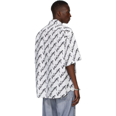 Shop Balenciaga White New Scribble Large Fit Shirt In 9040 White/black