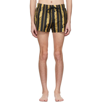 Shop Versace Black Chain Swim Shorts In 5b000 Bklgl