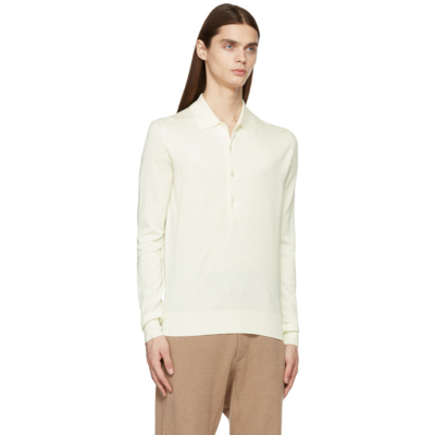 Shop Tom Ford Off-white Silk Long Sleeve Polo In N11 Milk