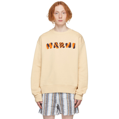Shop Marni Beige Graphic Logo Sweatshirt In Low06 Ivory