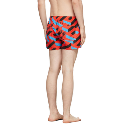 Shop Versace Red & Black Monogram Swim Shorts In 5r080 Red