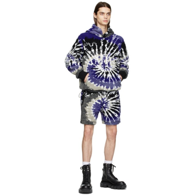 Shop Amiri Black & Blue Fleece Tie-dye Hoodie In Blue / Black