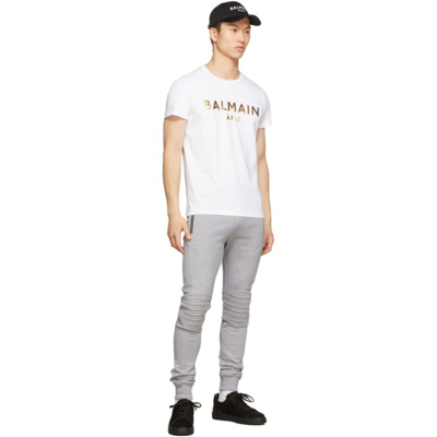 Shop Balmain Grey Embossed Logo Lounge Pants In 9ub Gris Chiné