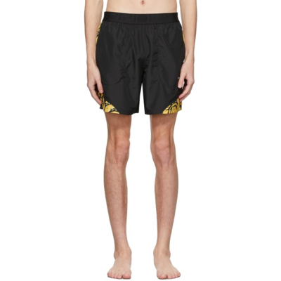 Shop Versace Black Barocco Swim Shorts In 5b010 Blkgld
