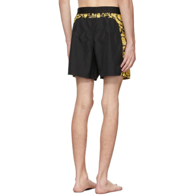 Shop Versace Black Barocco Swim Shorts In 5b010 Blkgld