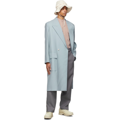 Shop Jil Sander Blue Sharp Wool Serge Coat In 051 - Peltr