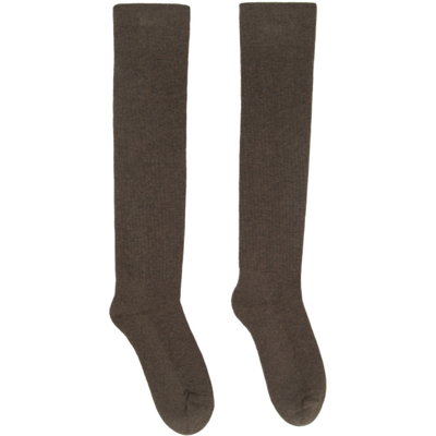 Shop Rick Owens Brown Cotton Mid-calf Socks In 3411 Dust/milk
